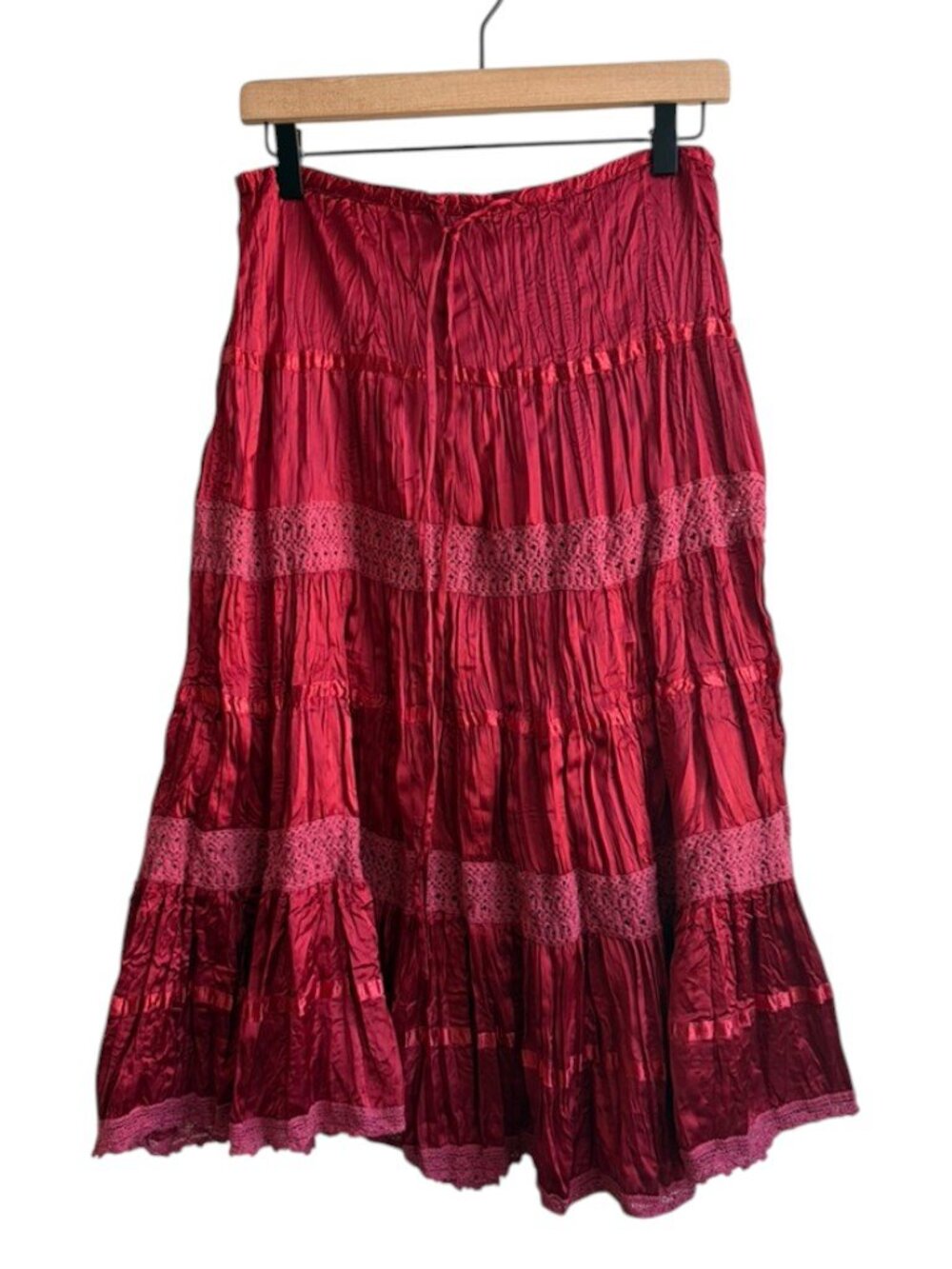 Vintage Rose Broomstick Midi Skirt, size small Tiered Boho